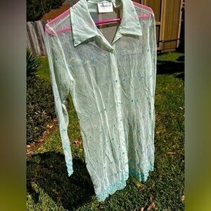 Vintage Victoria’s Secret Hugo Buscati Sheer Mesh Button-Up Long Shirt Lingerie